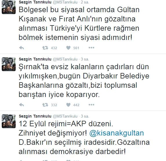 Sezgin Tanrıkulu'ndan Kışanak tepkisi