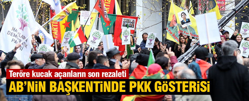 Brüksel'de terör örgütü PKK gösterisi