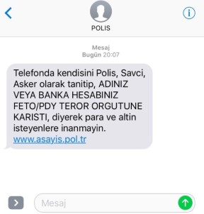 Polisten SMS ile FETÖ dolandırıcılığı uyarısı