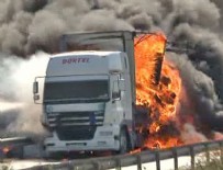 TEM OTOYOLU - TEM'de TIR yangını: Trafiğe kapandı