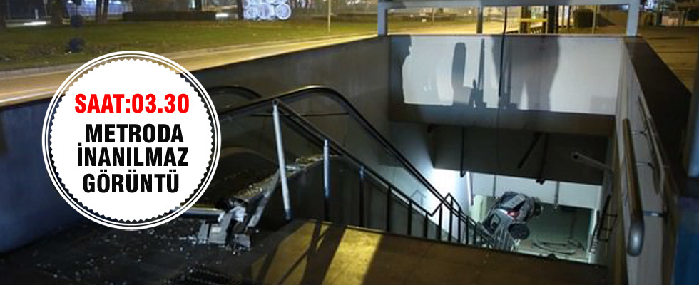 Otomobil metro girişine uçtu