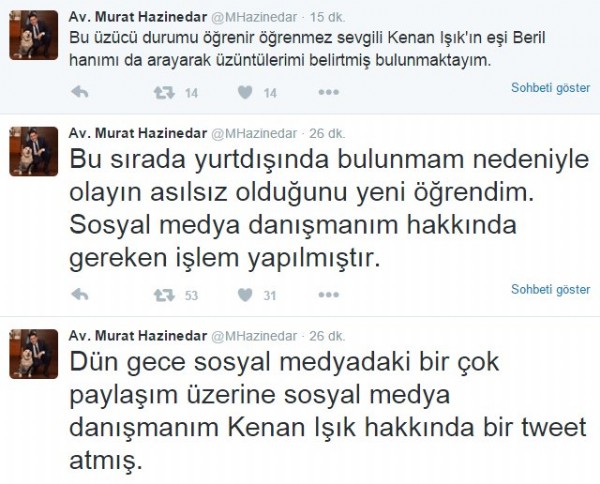 Murat Hazinedar Kenan Işık'ın ailesinden özür diledi