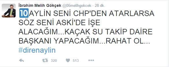 Melih Gökçek Aylin Nazlıaka için hashtag açtı