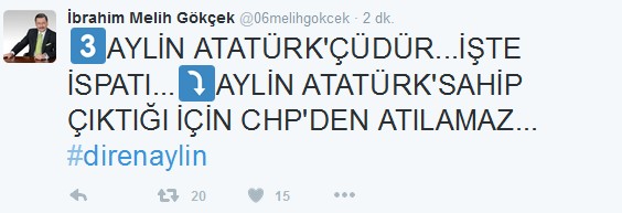 Melih Gökçek Aylin Nazlıaka için hashtag açtı
