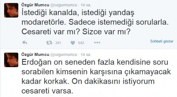 Özgür Mumcu'dan 'Erdoğan' tweetleri