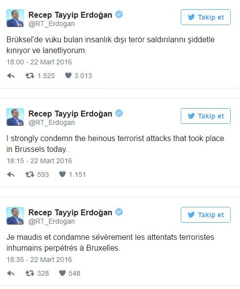 Cumhurbaşkanı Erdoğan'dan Brüksel tweeti
