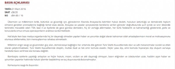 TSK'dan çıkan haberlere cevap