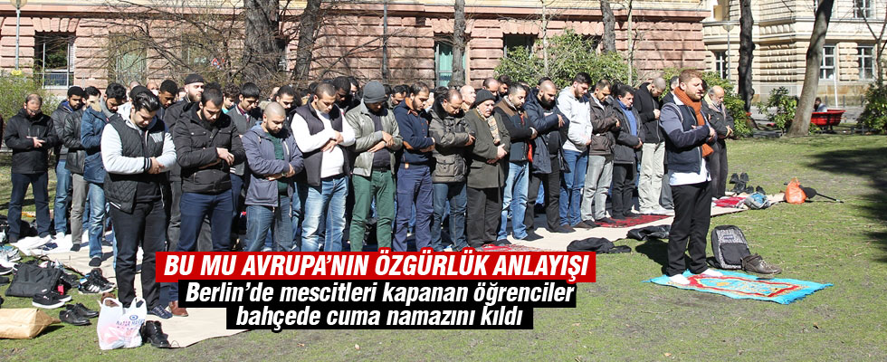 Berlin'de öğrenciler bahçede cuma namazı kıldı