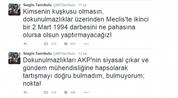 Sezgin Tanrıkulu dokunulmazlıkların kaldırılmasına karşı