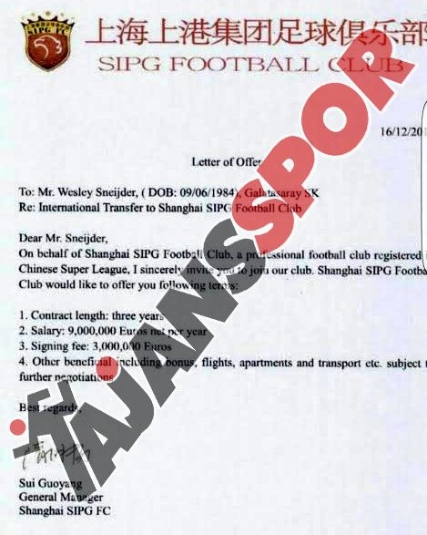 Wesley Sneijder'e resmi teklif yapıldığı ortaya çıktı