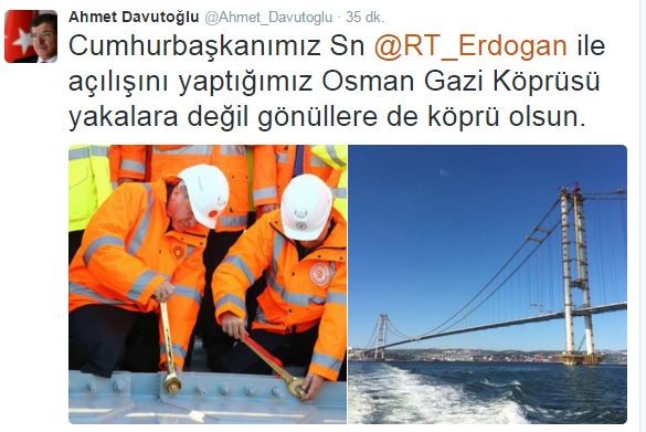 Başbakan Davutoğlu:  Osman Gazi Köprüsü gönüllere de köprü olsun