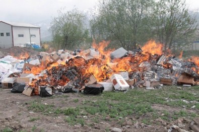 Erzincan'da 441 Bin 58 Paket Kaçak Sigara Yakılarak İmha Edildi