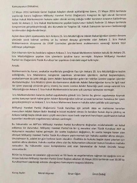 MHP'li muhaliflerden kongre açıklaması