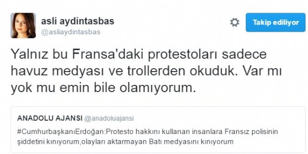 Aslı Aydıntaşbaş'tan skandal Fransa tweeti