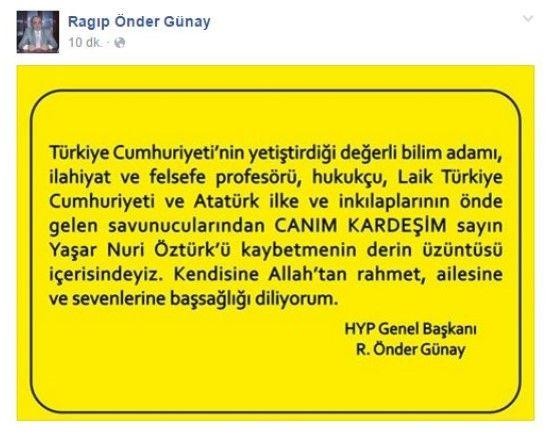 Yaşar Nuri Öztürk hayatını kaybetti