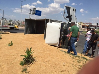 Batman'da Buğday Yüklü Kamyon Devrildi