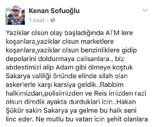Sofuoğlu'ndan Hakan Şükür'e: Sakın Sakarya'ya gelme