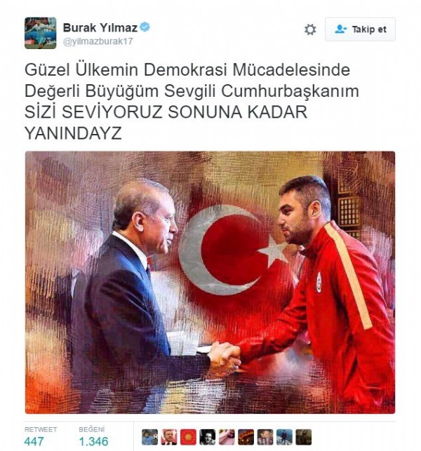 Burak Yılmaz'dan Cumhurbaşkanı Erdoğan'a mesaj