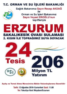 Erzurum'a 206 Milyon TL'lik 24 Tesis