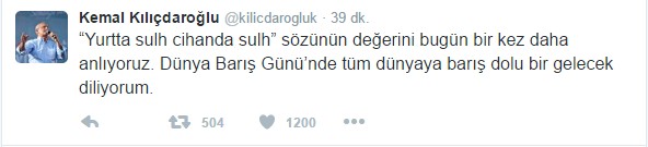 Kemal Kılıçdaroğlu'ndan Dünya Barış Günü mesajı