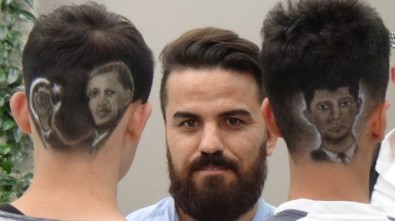 Erdoğan ve Halisdemir'n portrelerini saçlarına kazıdılar
