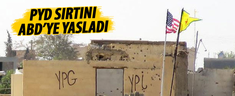 PYD'li teröristlerin karargahında ABD bayrağı