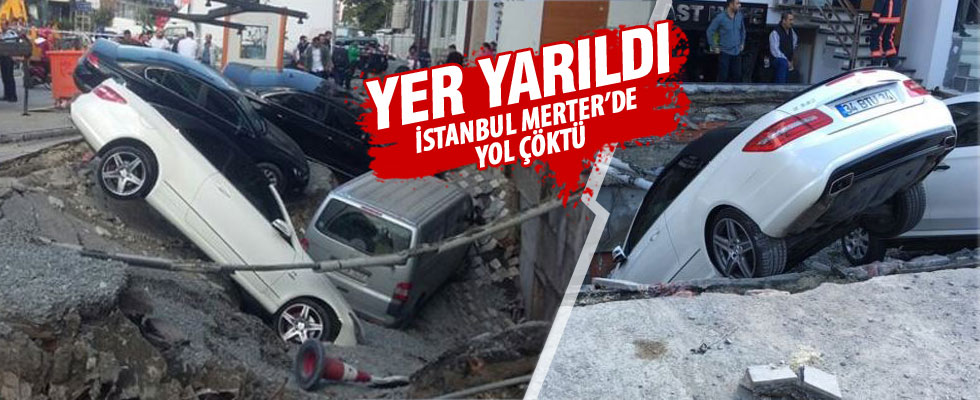 İstanbul Merter'de yol çöktü