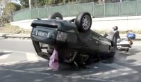 Sarıyer'de Takla Atan Otomobilin Sürücüsü Kazadan Yara Almadan Kurtuldu
