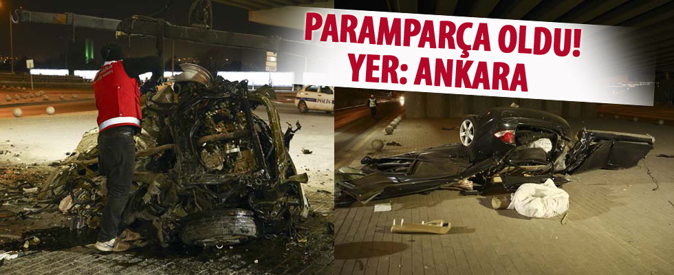 Paramparça olan otomobilden sağ kurtuldular