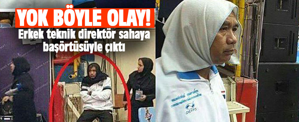 Erkek teknik direktör sahaya başörtüsüyle girdi!