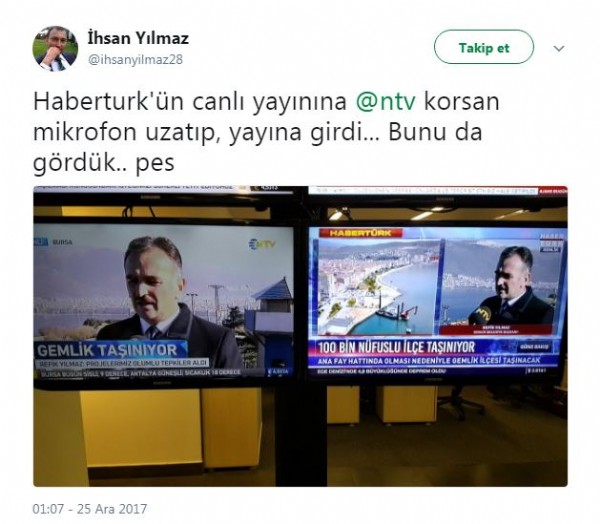 Habertürk canlı yayınında NTV mikrofonu