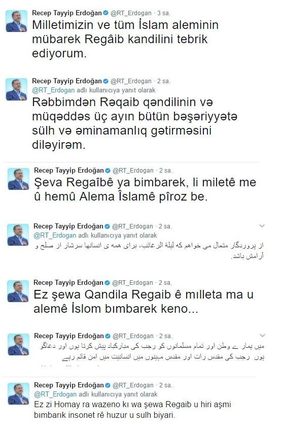 Erdoğan'dan 8 dilde kandil mesajı!