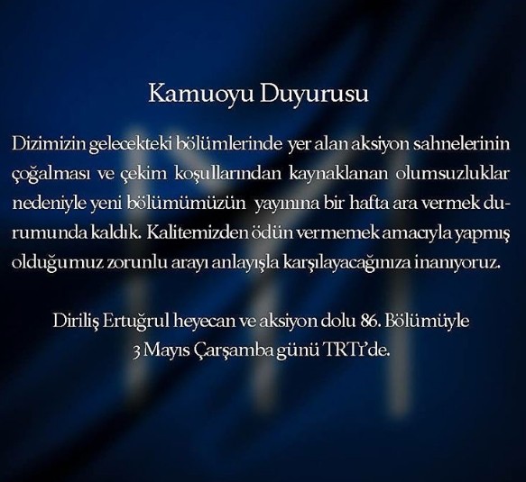 Diriliş Ertuğrul izleyicisine kötü haber!