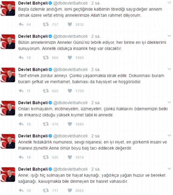 MHP Lideri Bahçeli'nin Anneler Günü mesajı