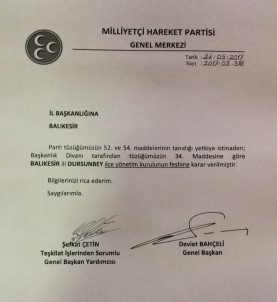 Dursunbey MHP İlçe Başkanı Ve Yönetimi Görevden Alındı