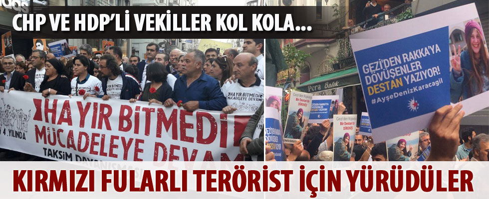 HDP ve CHP'li vekiller kırmızı fularlı terörist için yürüdü