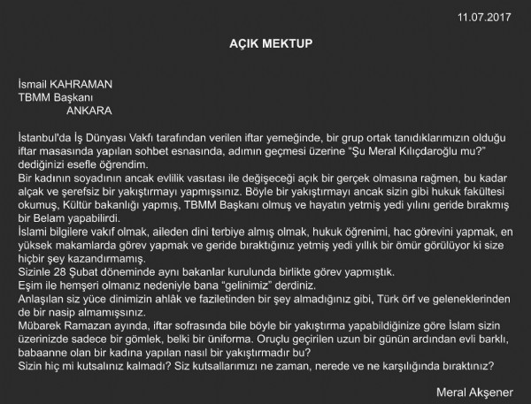 Meral Akşener'den İsmail Kahraman'a açık mektup