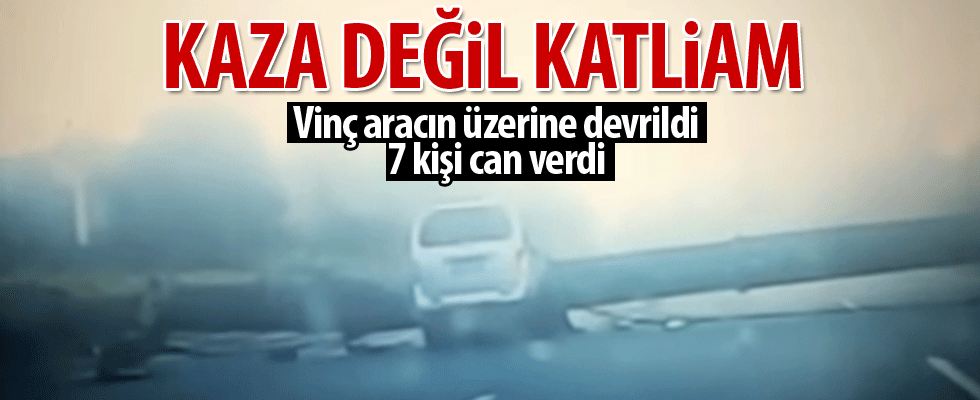 Vinç minibüsün üzerine devrildi