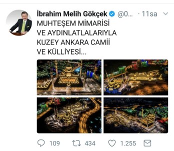 Melih Gökçek'ten 'Kuzey Ankara Camii Ve Külliyesi' Paylaşımı