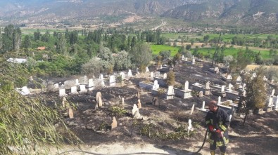 Tosya'da Çıkan Yangın Mezarlara Zarar Verdi