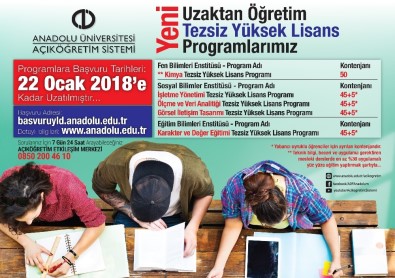 Anadolu Üniversitesi Uzaktan Öğretim Tezsiz Yüksek Lisans Programlarına 5 Yeni Program Eklendi