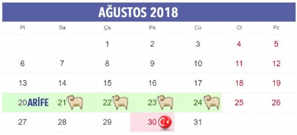 2018'de kaç gün resmi tatil var?