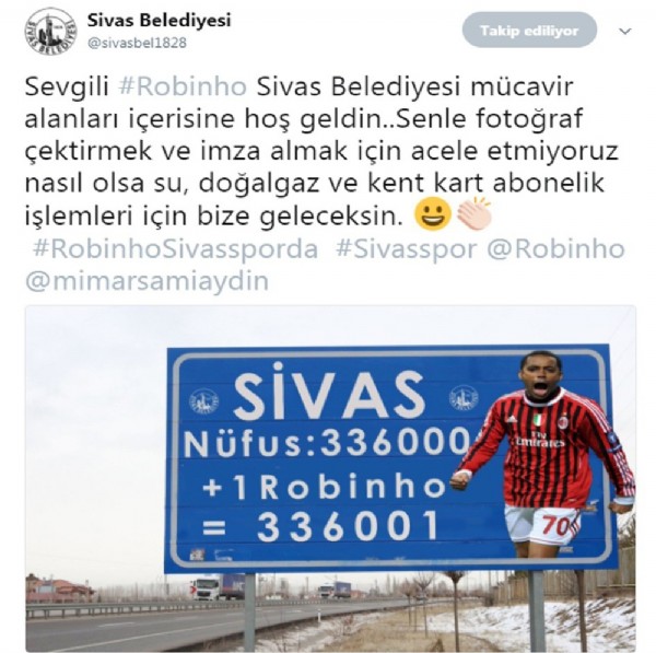 Sivas Belediyesi'nden ilginç Robinho paylaşımı