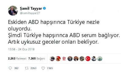 Milletvekili Tayyar'dan ABD'ye Serum Göndermesi