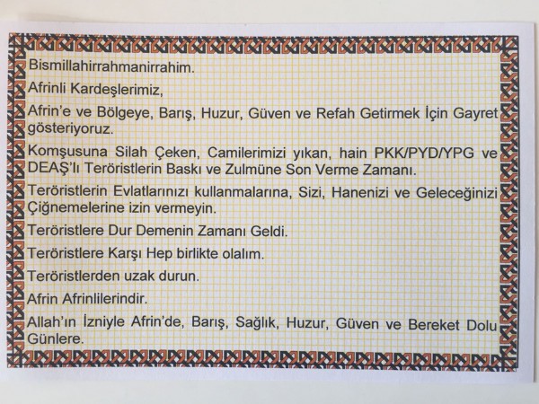 TSK'dan Afrinlilere üç dilde birlik çağrısı