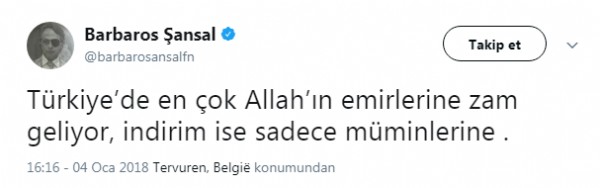 Barbaros Şansal'dan skandal tweet