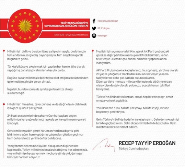 Başkan Erdoğan'dan yeni yasama yılına dair mesaj