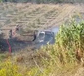 Minibüs Alev Aldı, Sürücü Tarlaya Daldı