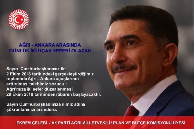 Milletvekili Çelebi Açıklaması 29 Ekim'de Ankara'ya Günlük İki Sefer Başlıyor