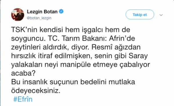 Lezgin Botan'dan alçak tweet!